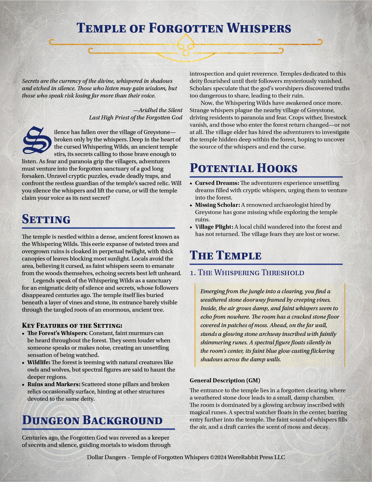 The Temple of Forgotten Whispers [Dollar Dangers]